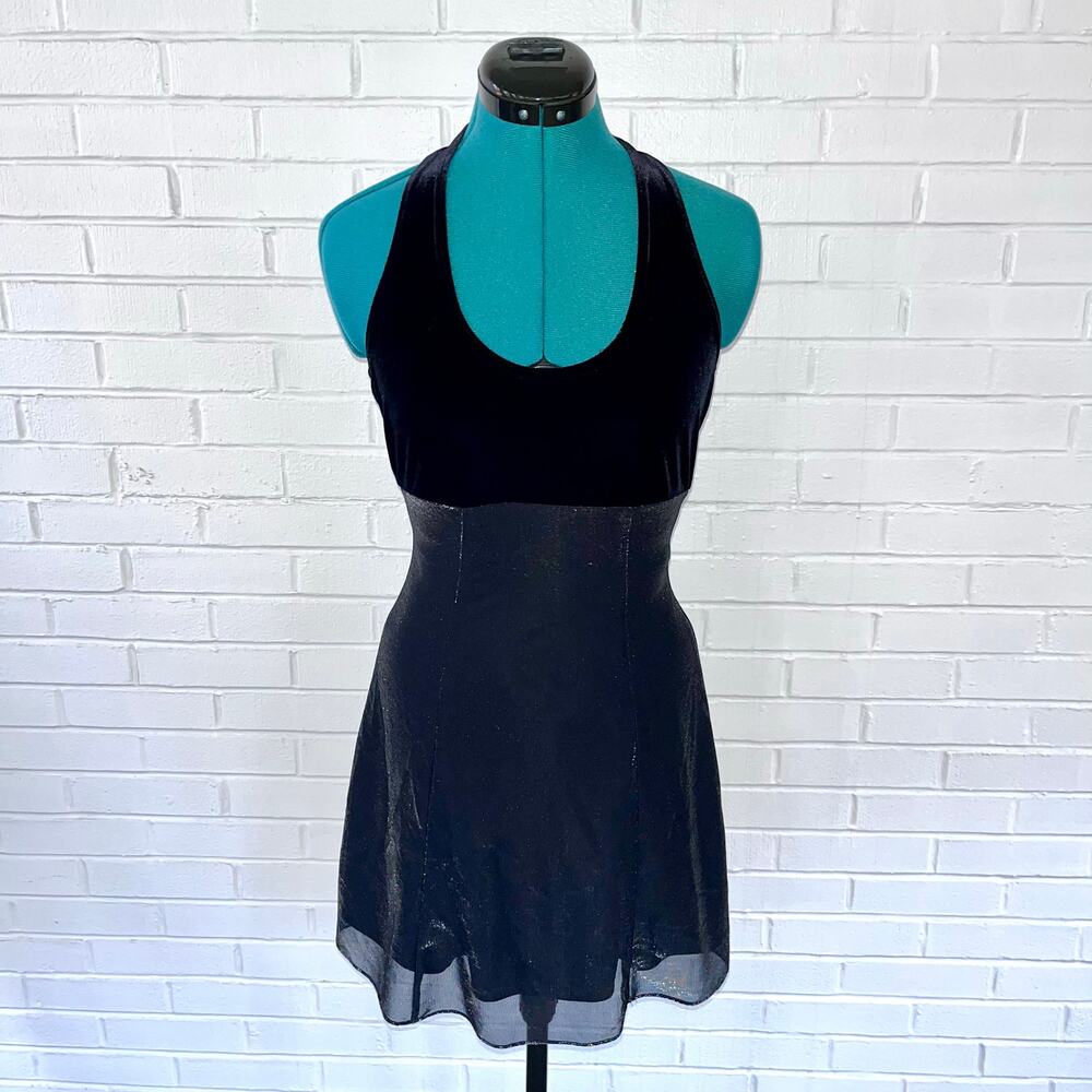 Vintage 90s Roberta black velvet and sparkly mini skirt halter dress